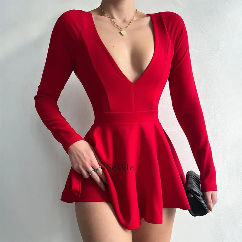 Fashion Backless V Neck A-Line Mini Dress