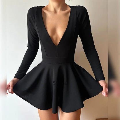 Fashion Backless V Neck A-Line Mini Dress