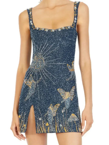 Sexy Print Sequin Party Dress