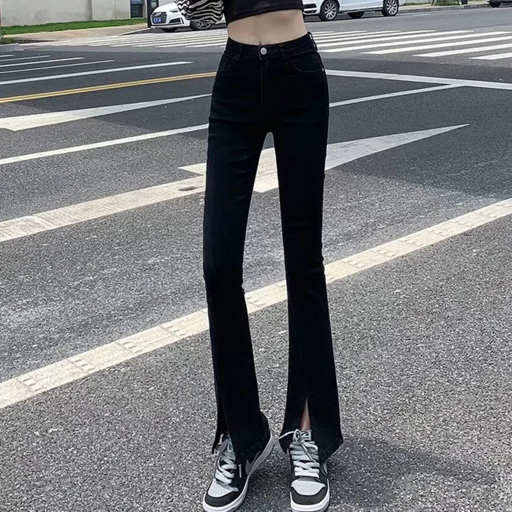 Blue Vintage Quality Fashion Straight Women Pant Woman High Waist Denim Pants Wide Leg Denim Clothing Jean