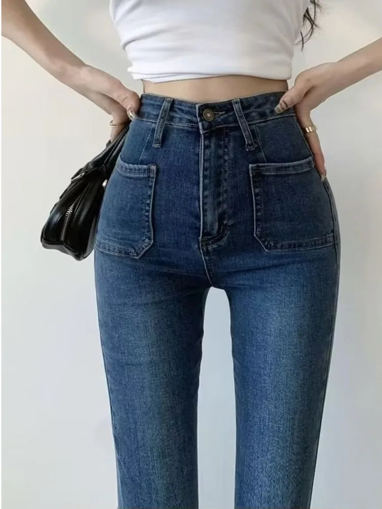 Retro Hot Girl Belt Niche High-waisted Elastic Mopping Jean