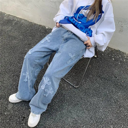 Women Pant Woman High Waist Denim Pants Wide Leg Denim Clothing Blue Vintage Quality Fashion Straight Jean