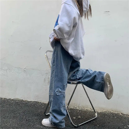 Women Pant Woman High Waist Denim Pants Wide Leg Denim Clothing Blue Vintage Quality Fashion Straight Jean