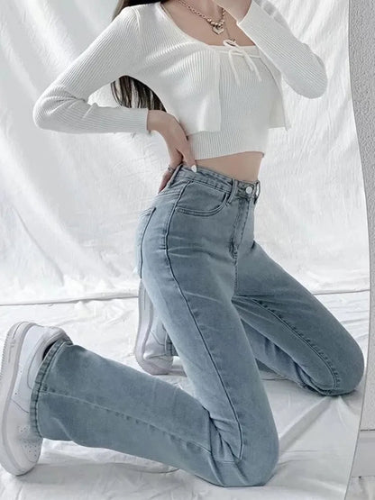 Split Spring and Autumn New High-Waisted Slim Fit Wide-Legged Trendy Jean