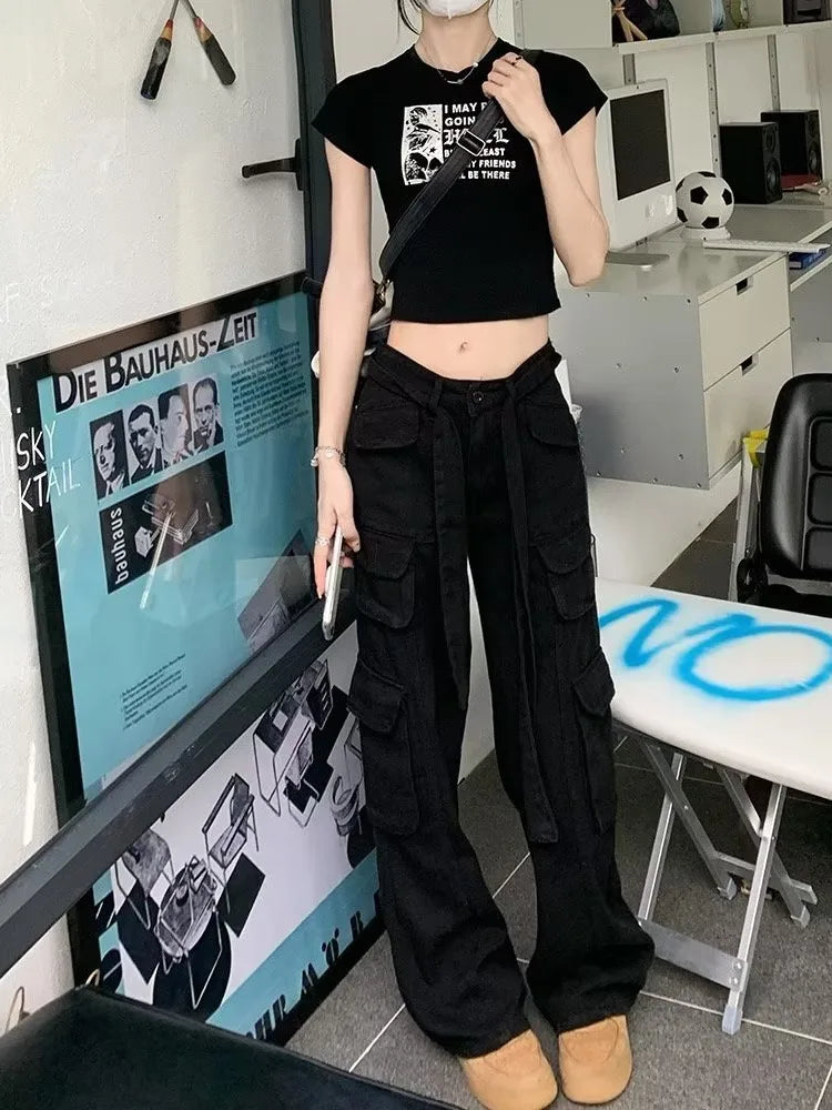 Trousers Summer Popular Light-Colored Women's New Temperament Trend Wide-Leg Pants Japanese Fashion Zipper Jean