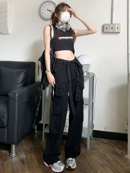 Trousers Summer Popular Light-Colored Women's New Temperament Trend Wide-Leg Pants Japanese Fashion Zipper Jean