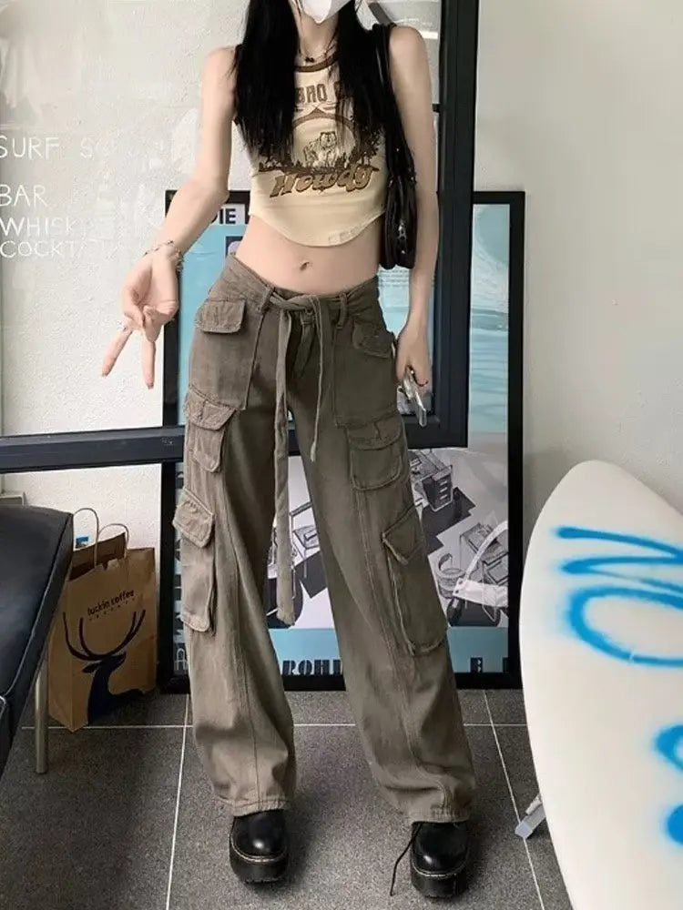 Trousers Summer Popular Light-Colored Women's New Temperament Trend Wide-Leg Pants Japanese Fashion Zipper Jean