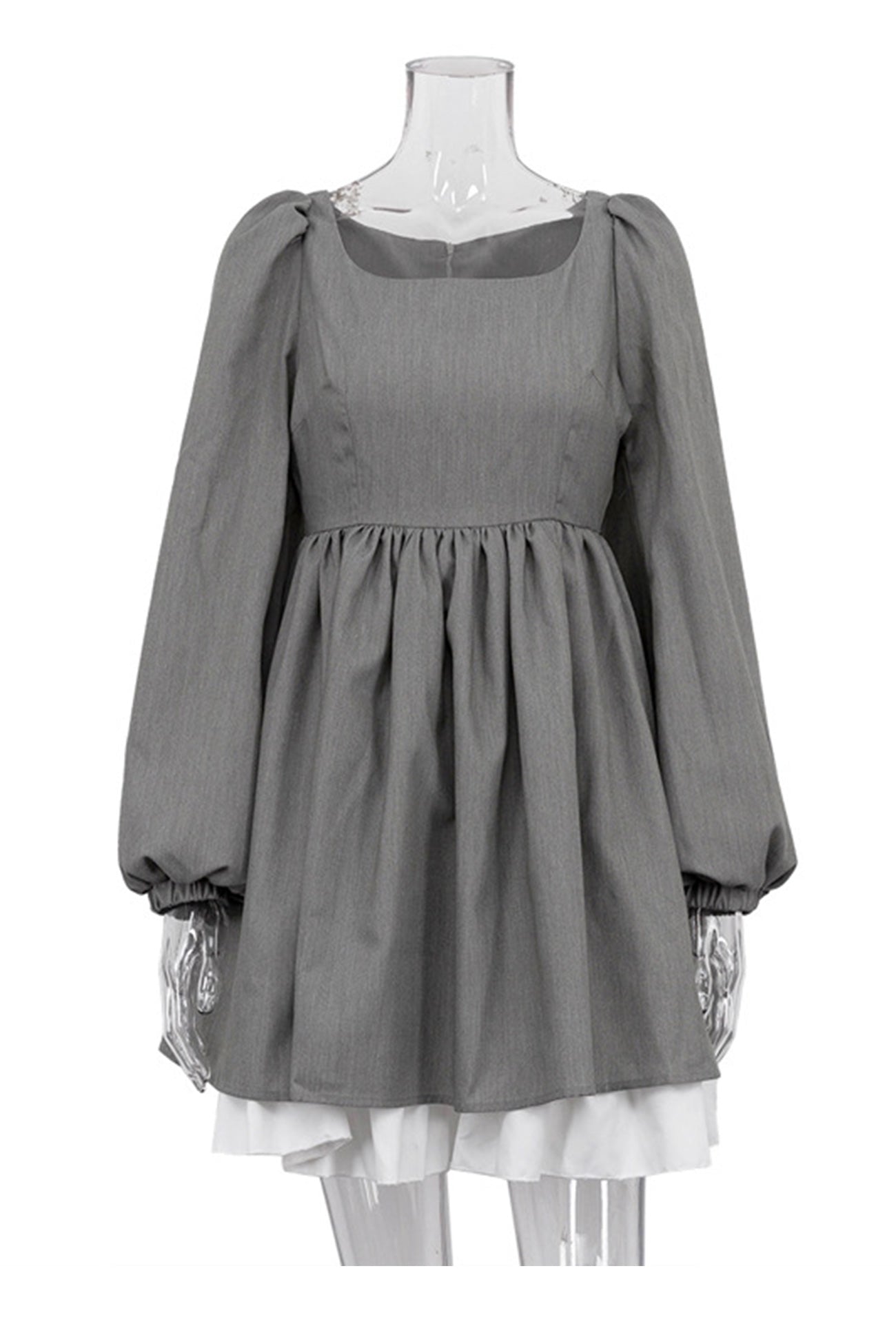 High Waist A-Line Babydoll Dress in Grey