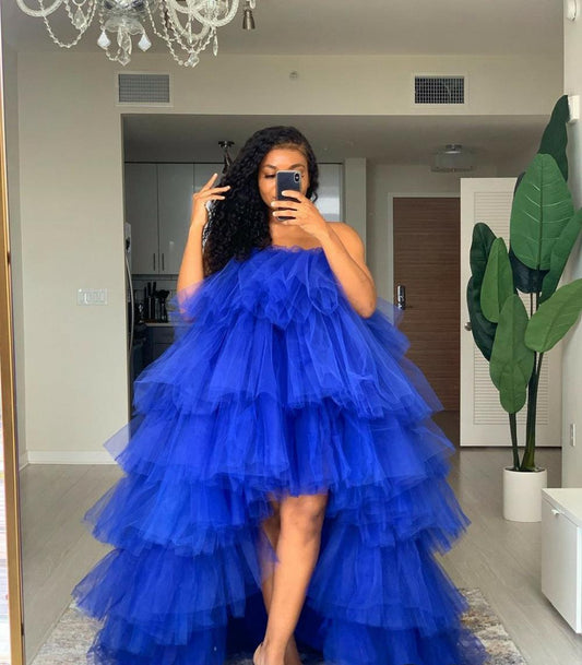 Blue Party - Tutu Women's Royal Low Tiered Tulle Orchid Gown Hi Puffy Dress