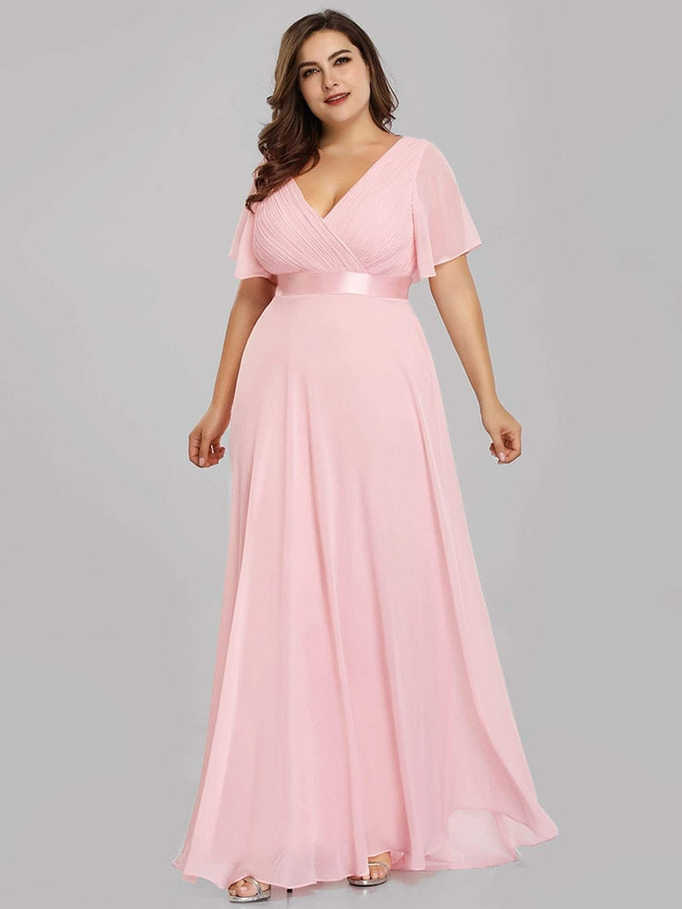 Wedding Party Elegant Gown - A Formal Neck Plus Ruffles Line Chiffon V Size