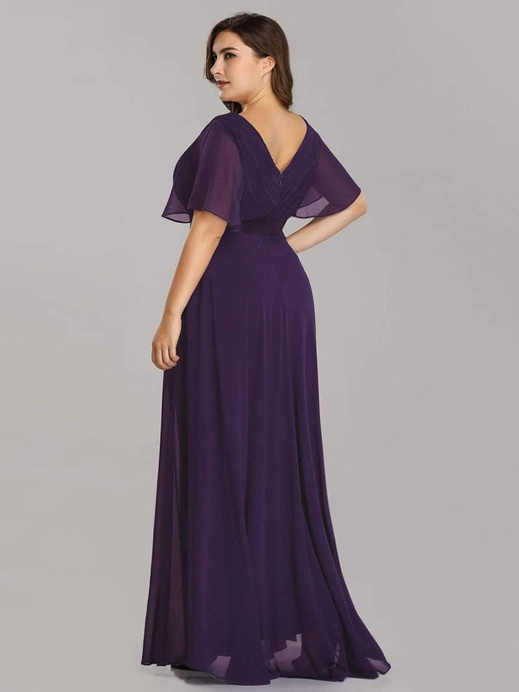 Wedding Party Elegant Gown - A Formal Neck Plus Ruffles Line Chiffon V Size