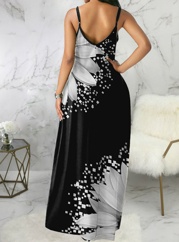 Slim Casual with Trim Ruffles Colorblock Women's Gown Print