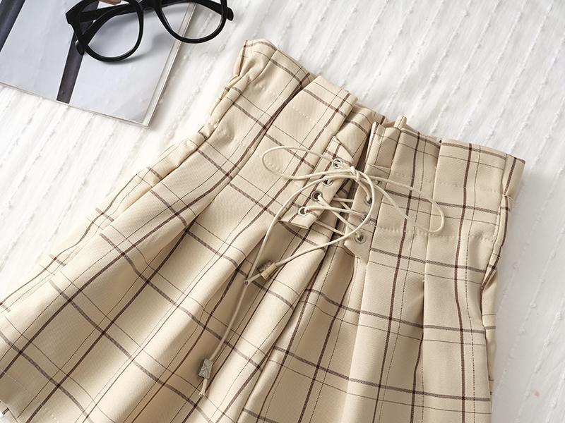 Cosybreezee - Women's Plaid High Waist Wide Leg Shorts