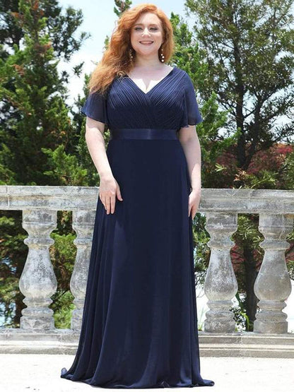 Wedding Party Elegant Gown - A Formal Neck Plus Ruffles Line Chiffon V Size