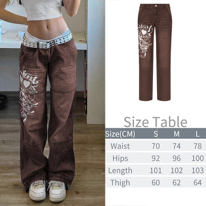 Wide Leg Oversize Y2K Patterned Baggy Winter Cargo Casual Jeans Low Autumn Waist Women's Trousers