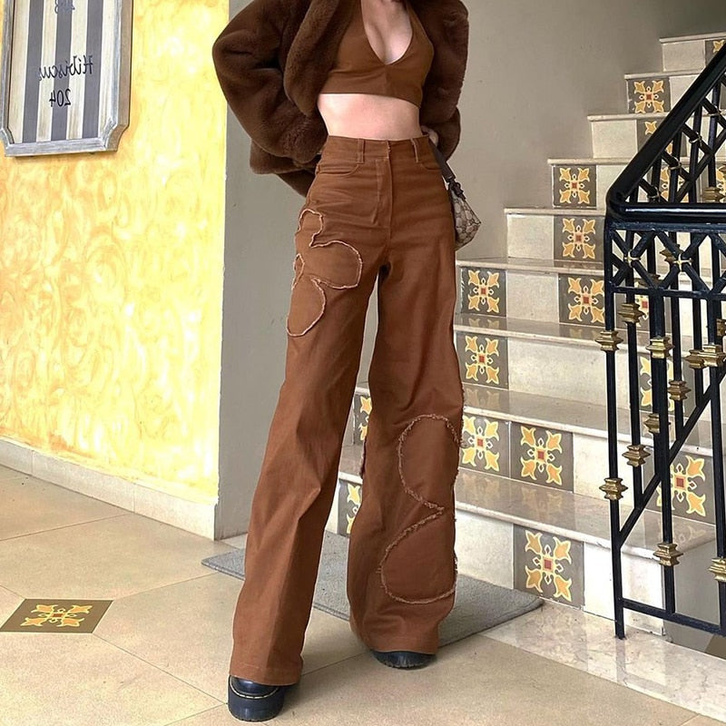 Baggy Jeans 90s Brown Women Vintage Streetwear