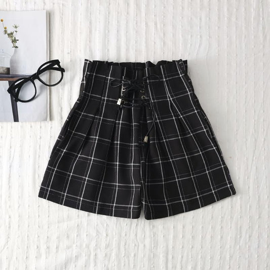 Cosybreezee - Women's Plaid High Waist Wide Leg Shorts