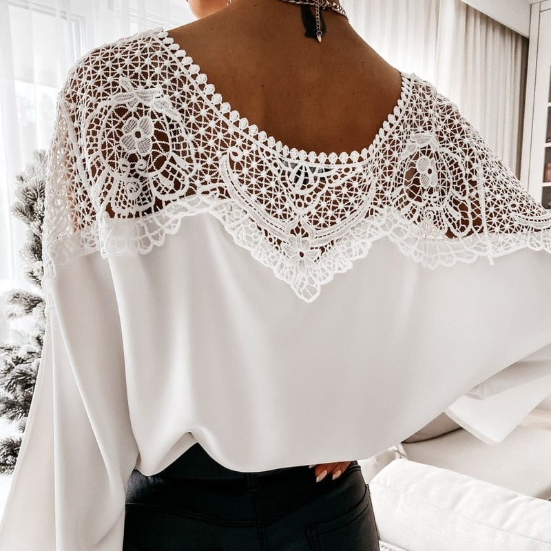 Blouse Embroidery Vintage Lace Elegant Top Women Blouse Crochet Autumn White Blusa Ladies 12459