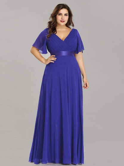 Wedding Party Elegant Gown - A Formal Neck Plus Ruffles Line Chiffon V Size