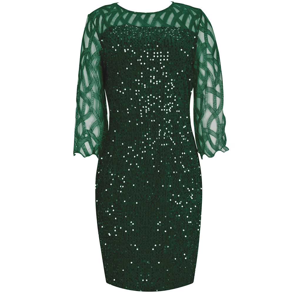 Size Elegant Evening Outfits Sequin Party Women Wedding Plus Bodycon - Warm-Season 4XL Gown - - for Green Gown 5XL