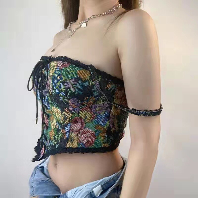 Blouse High Flowered Street Halter Vintage Top Design Women Designer for - Party Corset - Clubwear