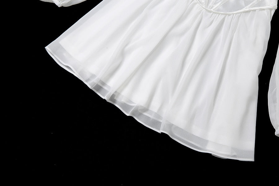 Waist Party Women Slim Autumn White Office Solid Elegant Gown Mini Spring - Lady for A-Line High Dress