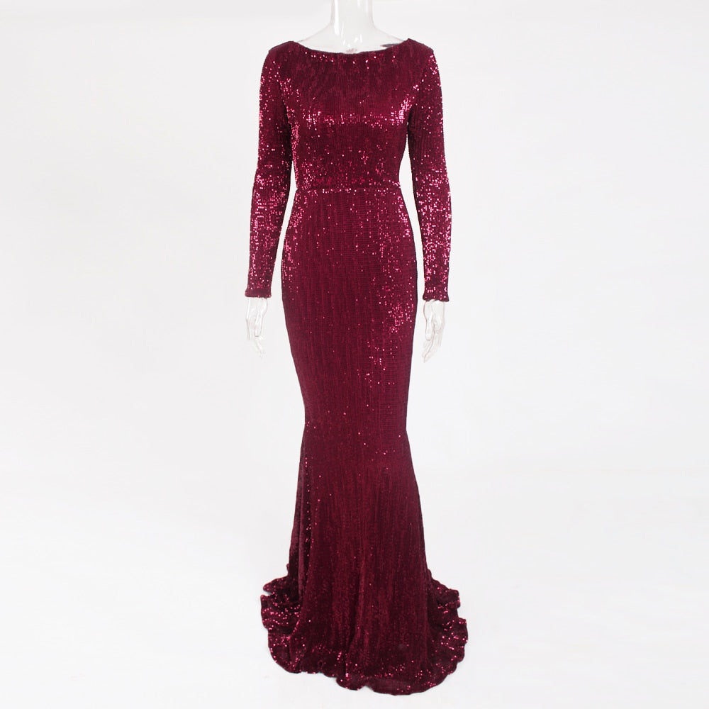 Sequin Long Burgundy and Gown Full-Length with Green and Neck O Gold in Sleeves Black