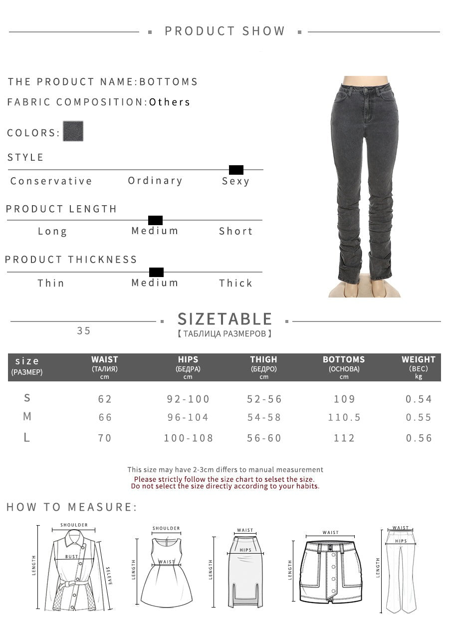 Split Grey Up Denim Trousers Style Stacked Bodycon Streetwear Jeans Ruched Baddie Waist Zip Pants High Women