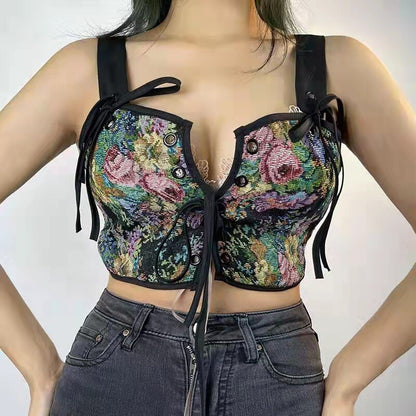 Blouse High Flowered Street Halter Vintage Top Design Women Designer for - Party Corset - Clubwear