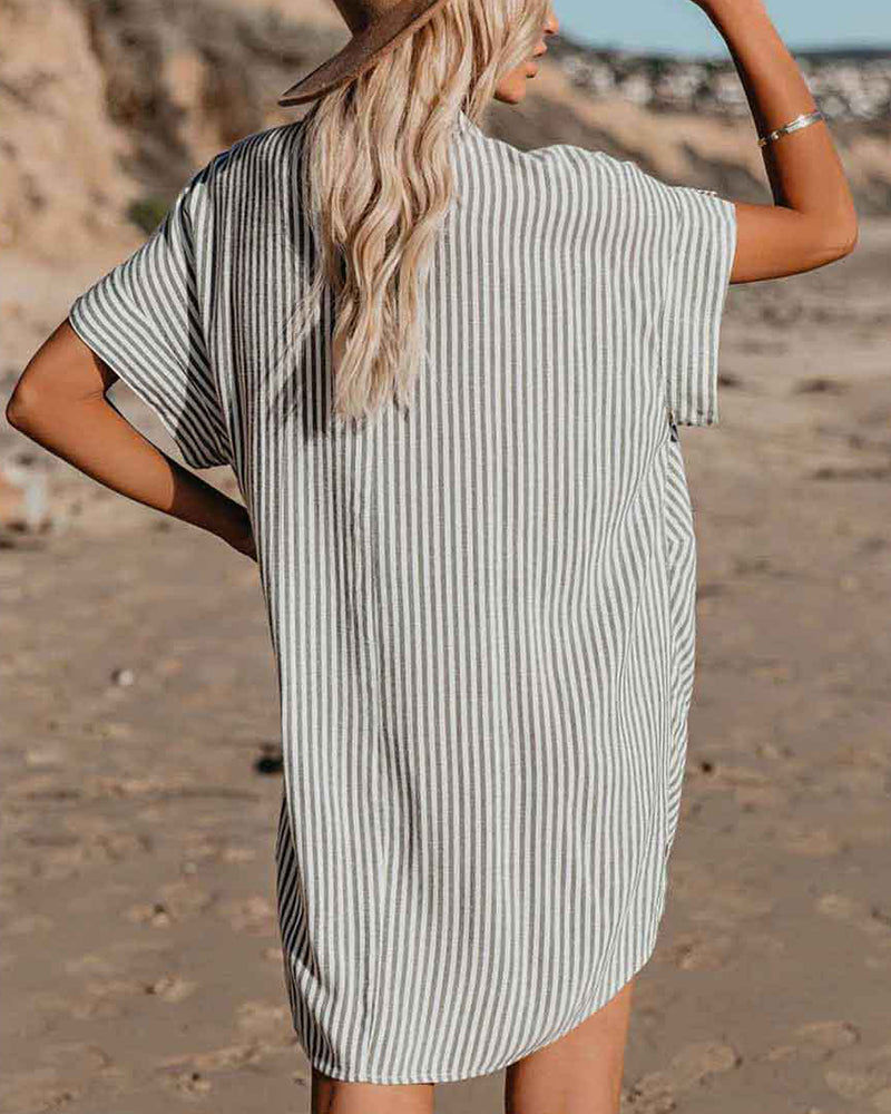 Stripe Knot Front Shirt Dress