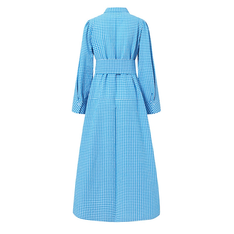 Sundress Plaid Blouse Women Vintage Spring Casual Pockets Patterned Belted Lapel Party Gown Button Dresses Arm Long Robes