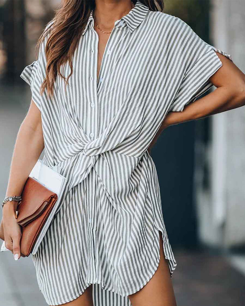 Stripe Knot Front Shirt Dress