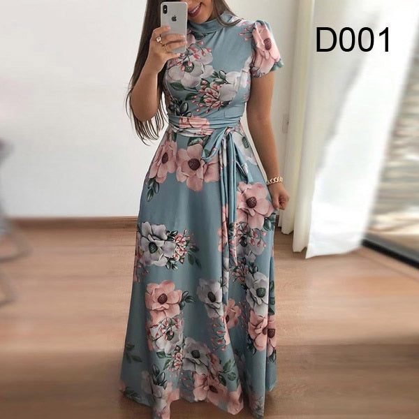 Robe Dresses Autumn Casual Full-Length Long Plus Size Flower Sashes Slim Arm Design Party Gown Spring S-5XL