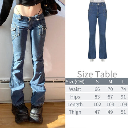 Wide Leg Oversize Y2K Patterned Baggy Winter Cargo Casual Jeans Low Autumn Waist Women's Trousers