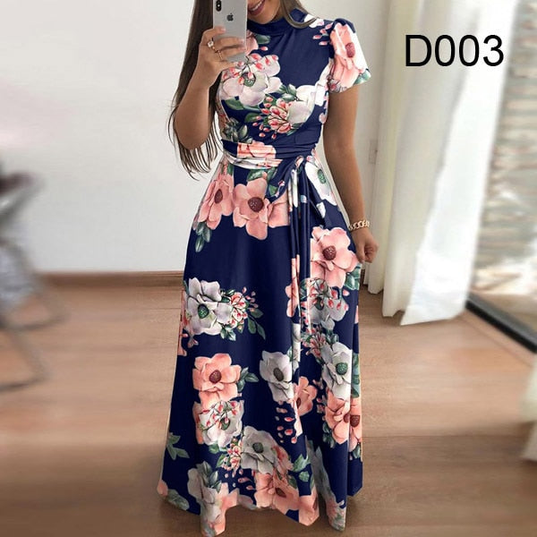 Robe Dresses Autumn Casual Full-Length Long Plus Size Flower Sashes Slim Arm Design Party Gown Spring S-5XL