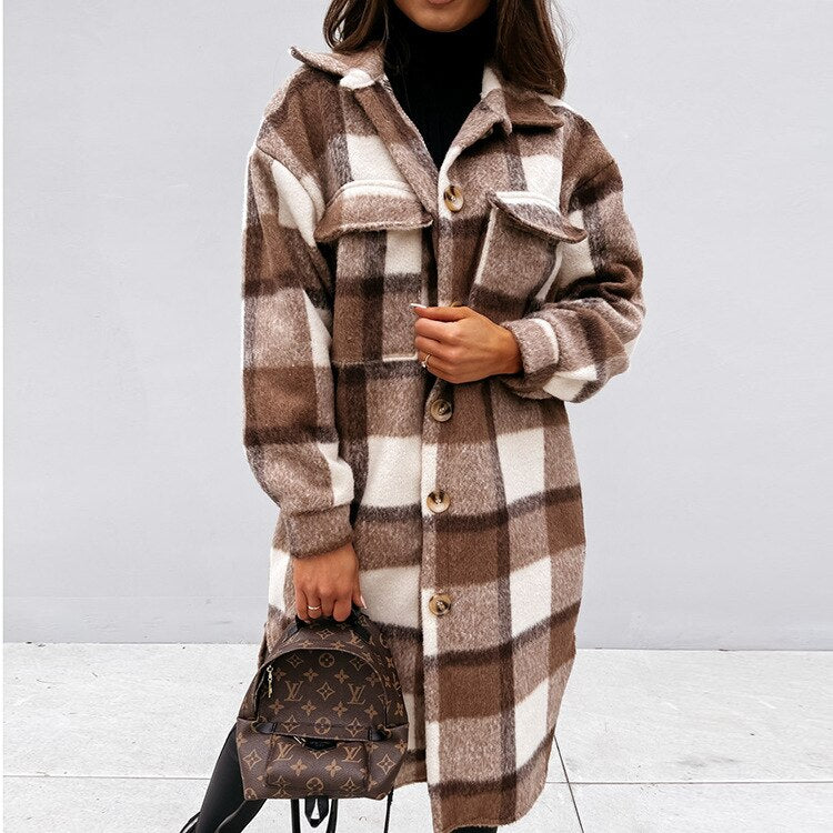 Autumn Plaid for Jacket Warm Fashion Patterned Winter - Women Overcoat