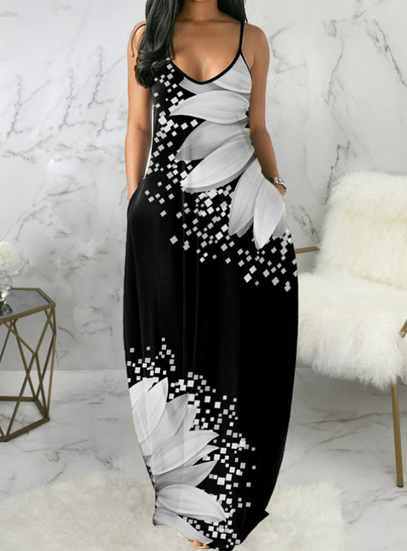 Slim Casual with Trim Ruffles Colorblock Women's Gown Print