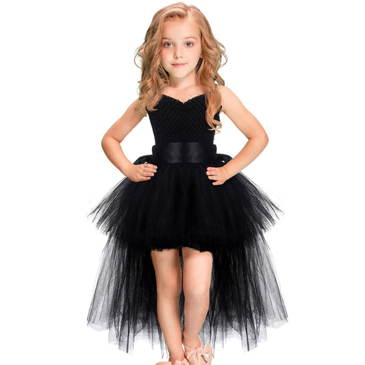 V-neck Gown Girls Gown Party Evening 1-14 Costume Tutu Ball Black Birthday with Halloween Train for Kids for Years