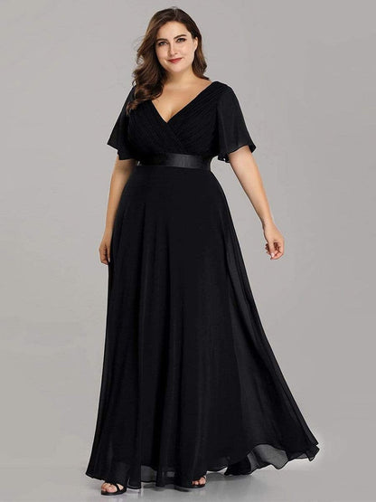 Wedding Party Elegant Gown - A Formal Neck Plus Ruffles Line Chiffon V Size