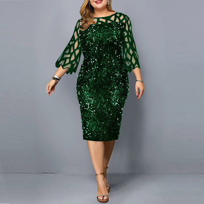 Size Elegant Evening Outfits Sequin Party Women Wedding Plus Bodycon - Warm-Season 4XL Gown - - for Green Gown 5XL