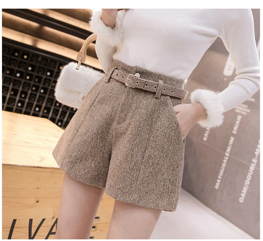 Cosybreezee - Women's High Waist Wide Leg Woolen Shorts