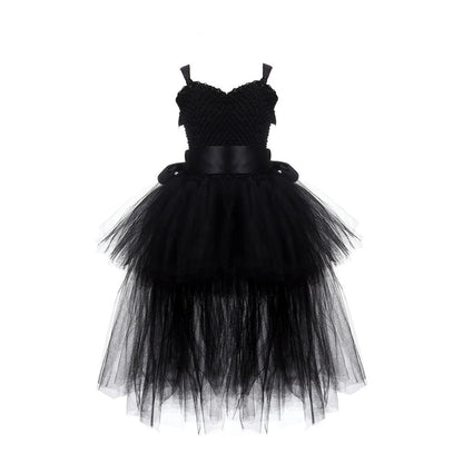 V-neck Gown Girls Gown Party Evening 1-14 Costume Tutu Ball Black Birthday with Halloween Train for Kids for Years