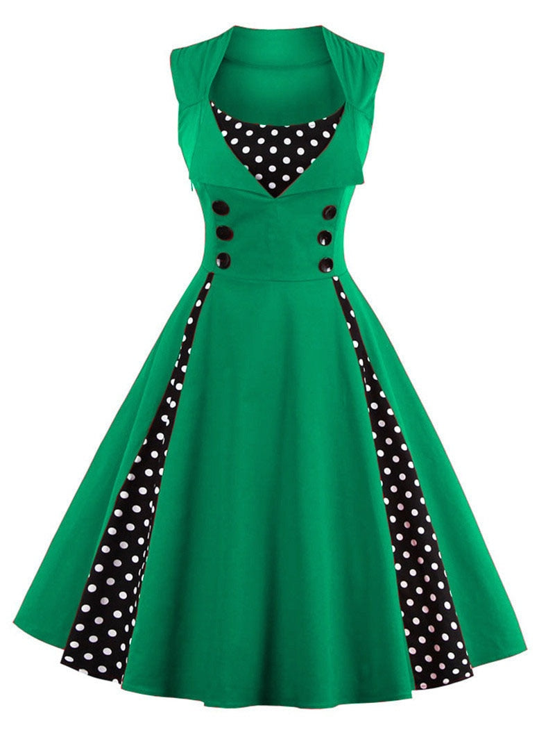 Vintage Dot Retro - Women's Warm-Season Pin Swing Casual Tunic Party Rockabilly Vestidos Up Gown S-4XL