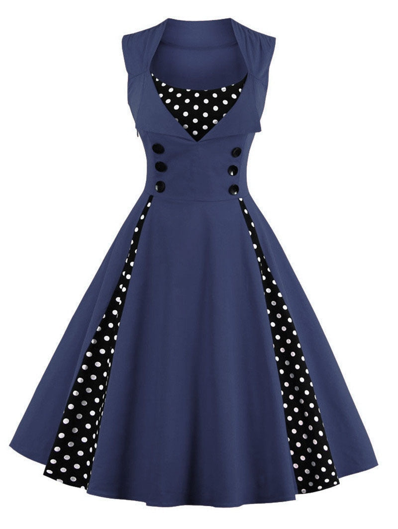 Vintage Dot Retro - Women's Warm-Season Pin Swing Casual Tunic Party Rockabilly Vestidos Up Gown S-4XL