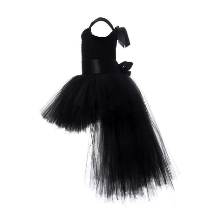 V-neck Gown Girls Gown Party Evening 1-14 Costume Tutu Ball Black Birthday with Halloween Train for Kids for Years