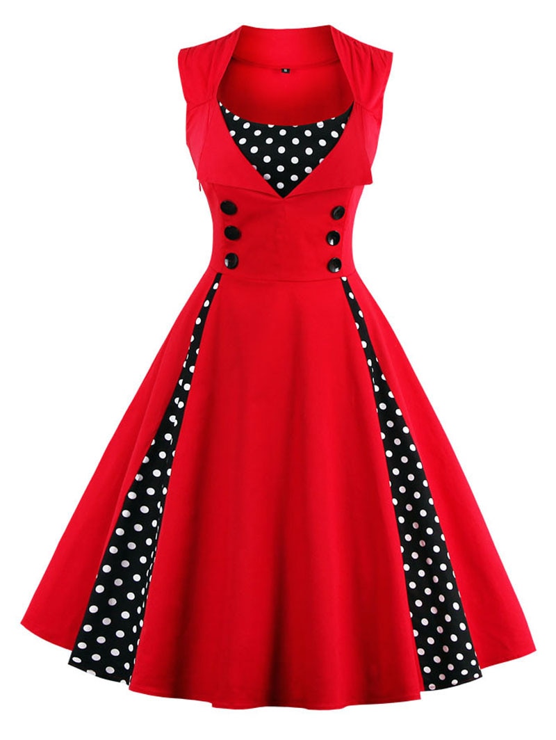 Vintage Dot Retro - Women's Warm-Season Pin Swing Casual Tunic Party Rockabilly Vestidos Up Gown S-4XL