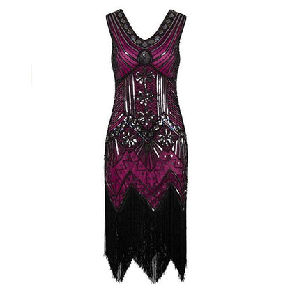 Vestidos V-Neck Flapper Great Party Gown 1920s Gatsby Beaded Sleeveless Tassel Sequin Vintage Feminina