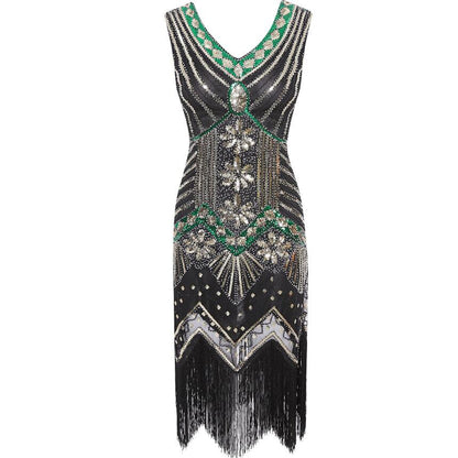 Vestidos V-Neck Flapper Great Party Gown 1920s Gatsby Beaded Sleeveless Tassel Sequin Vintage Feminina