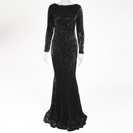 Sequin Long Burgundy and Gown Full-Length with Green and Neck O Gold in Sleeves Black