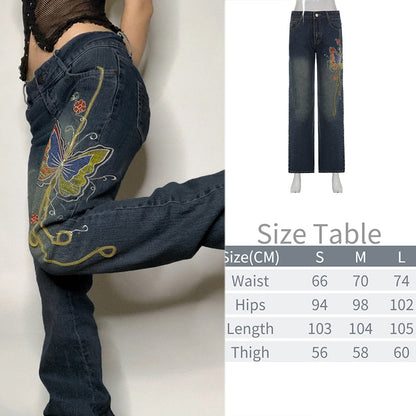 Wide Leg Oversize Y2K Patterned Baggy Winter Cargo Casual Jeans Low Autumn Waist Women's Trousers